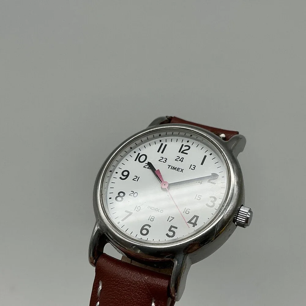 Timex Indiglo Womens Watch 31mm White Dial Silver Tone Brown Leather New Battery
